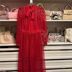 Self-Portrait Red Lace midi dress. NWT